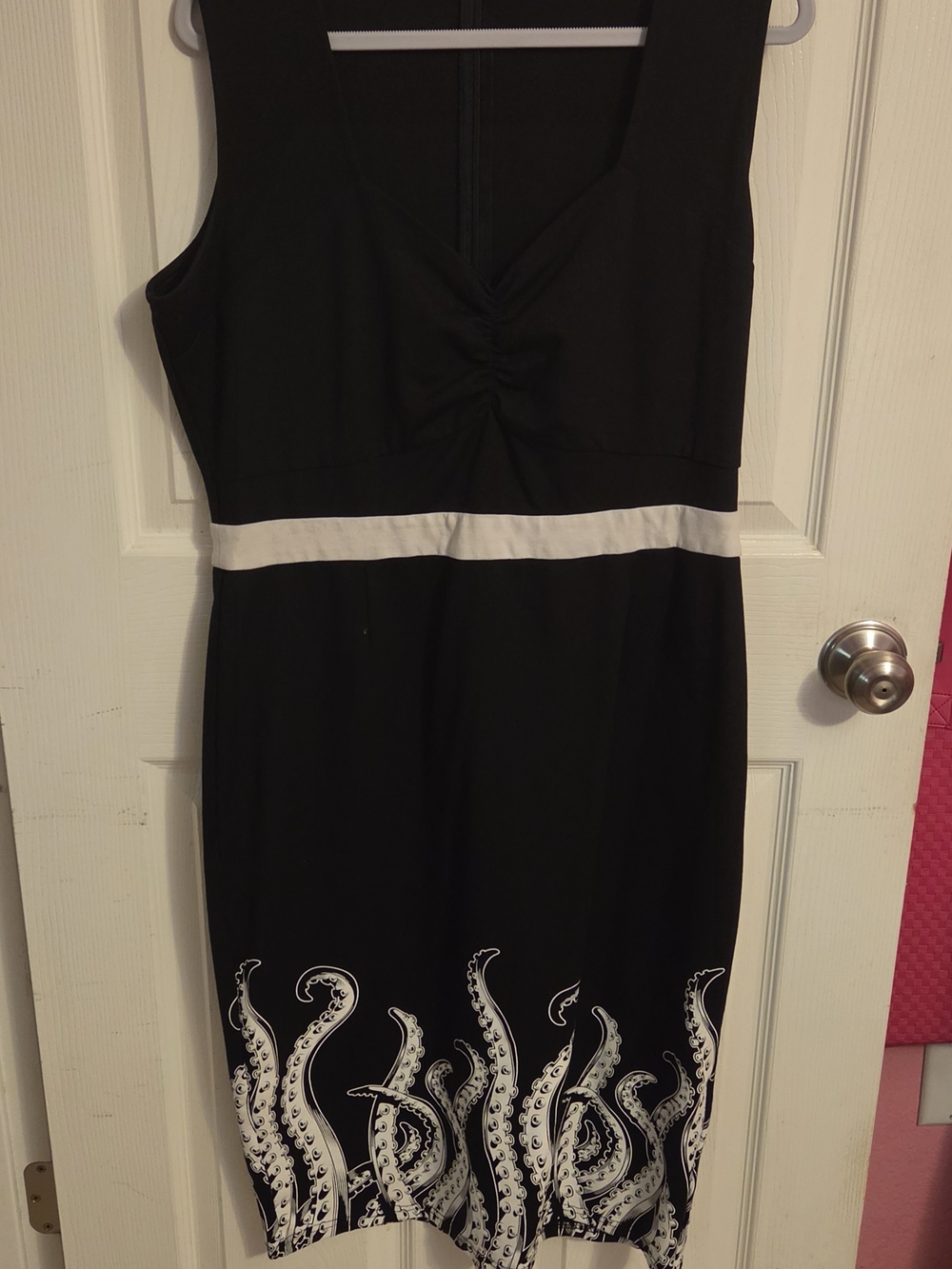Sourpuss Black and White Midi Dress with Tentacle Hem